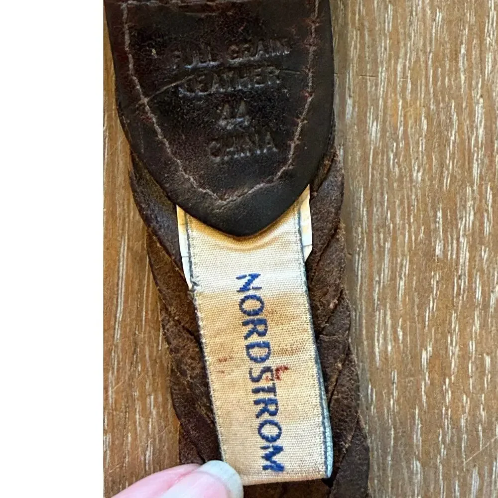NORDSTROM Brown Leather Braided Belt w/ Brass Buckle Men size 44